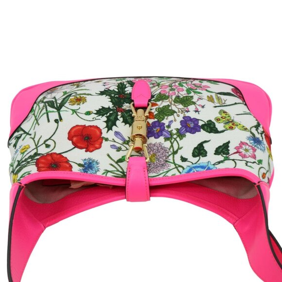Gucci  Flora Jackie Medium Canvas Hobo Bag Pink 550152 - Picture 4 of 10